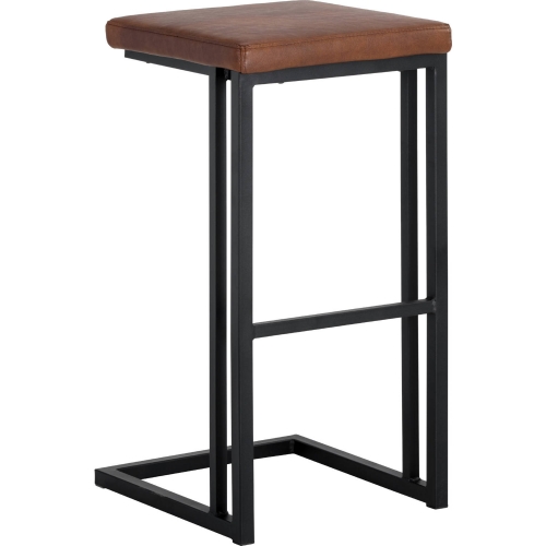 Boone Bar Stool in Cognac Leatherette & Black Steel (Set of 2)